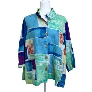 Ali Miles Tunic Button-Up Top Jacket Linen Lagenlook Colorful Women XL Petite